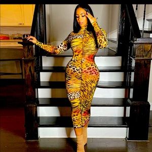 Sheer mesh animal print super stretchy dress